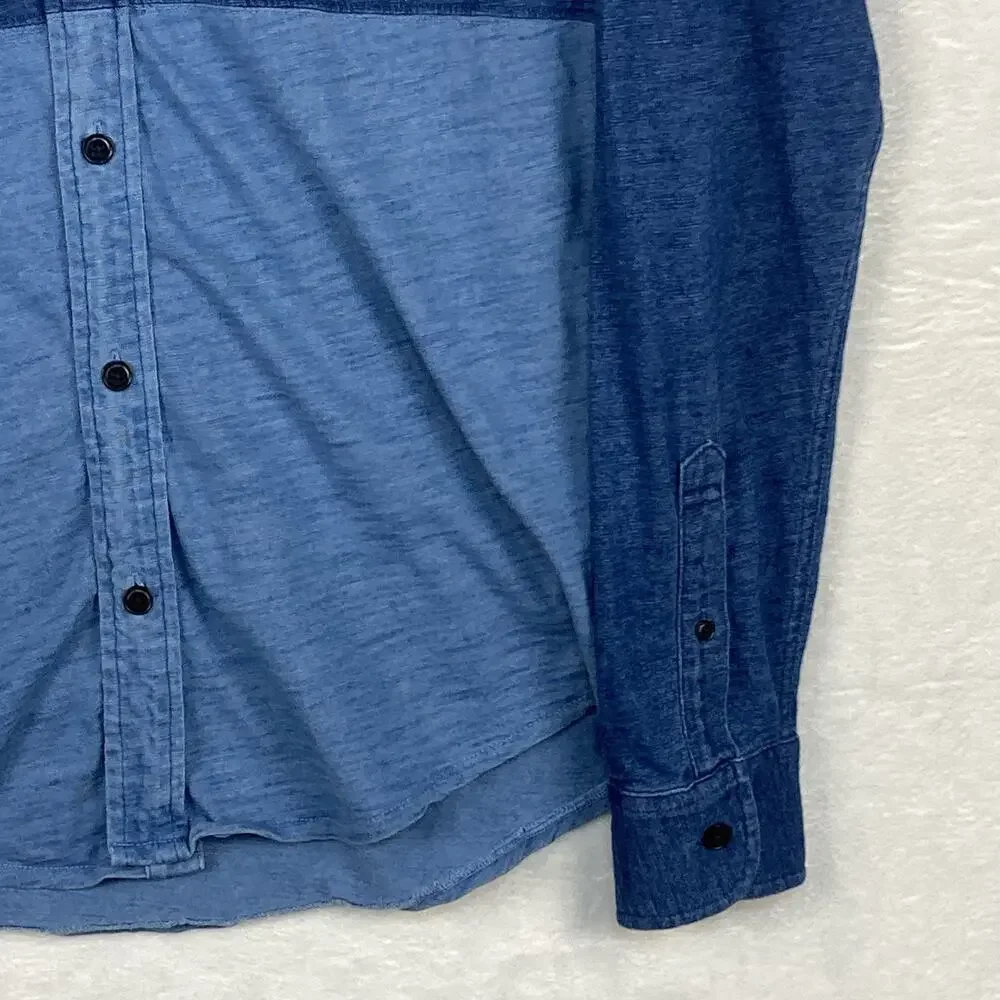 J.Crew Indigo Knit Goods Shirt Mens L Blue Two Tone Chambray Preppy Classic